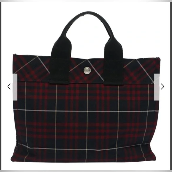 PRE LOVED BURBERRY NOVA CHECK BLUE LABEL HAND BAG NYLON RED AUTH GUC with COA - Picture 1 of 9